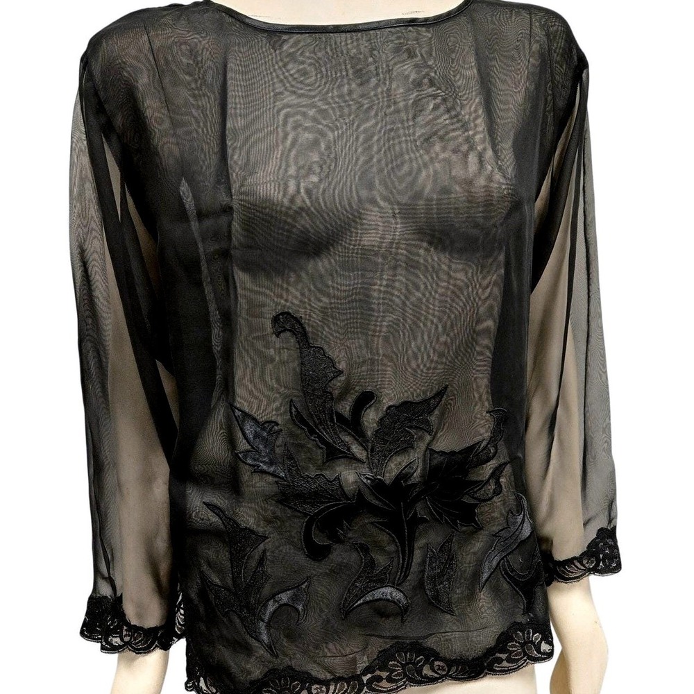 Vintage Victoria's Secret Sheer Black Mesh Lace Top Goth Y2K Lingerie Blouse‎